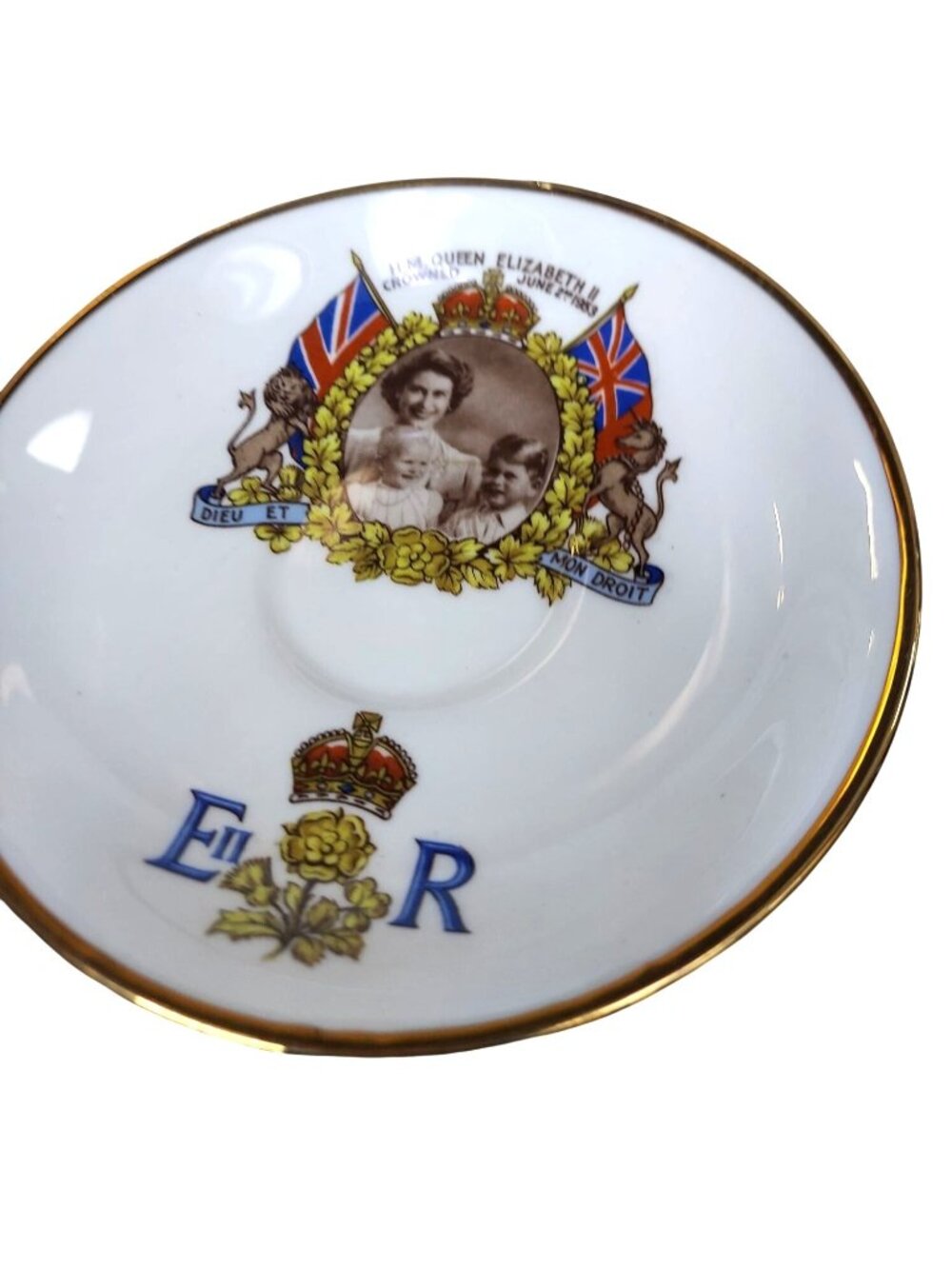 Vintage Queen Elizabeth II Coronation Commemorative Bone China Saucer By Paragon